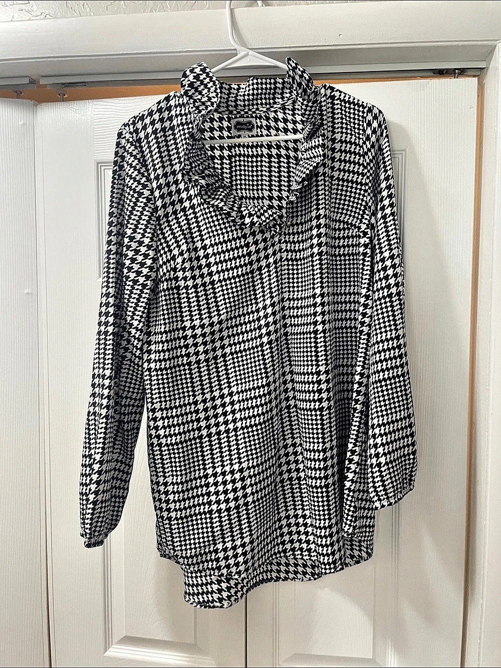 Mud Pie Houndstooth Ruffle Neck Tunic Blouse Girls Medium
